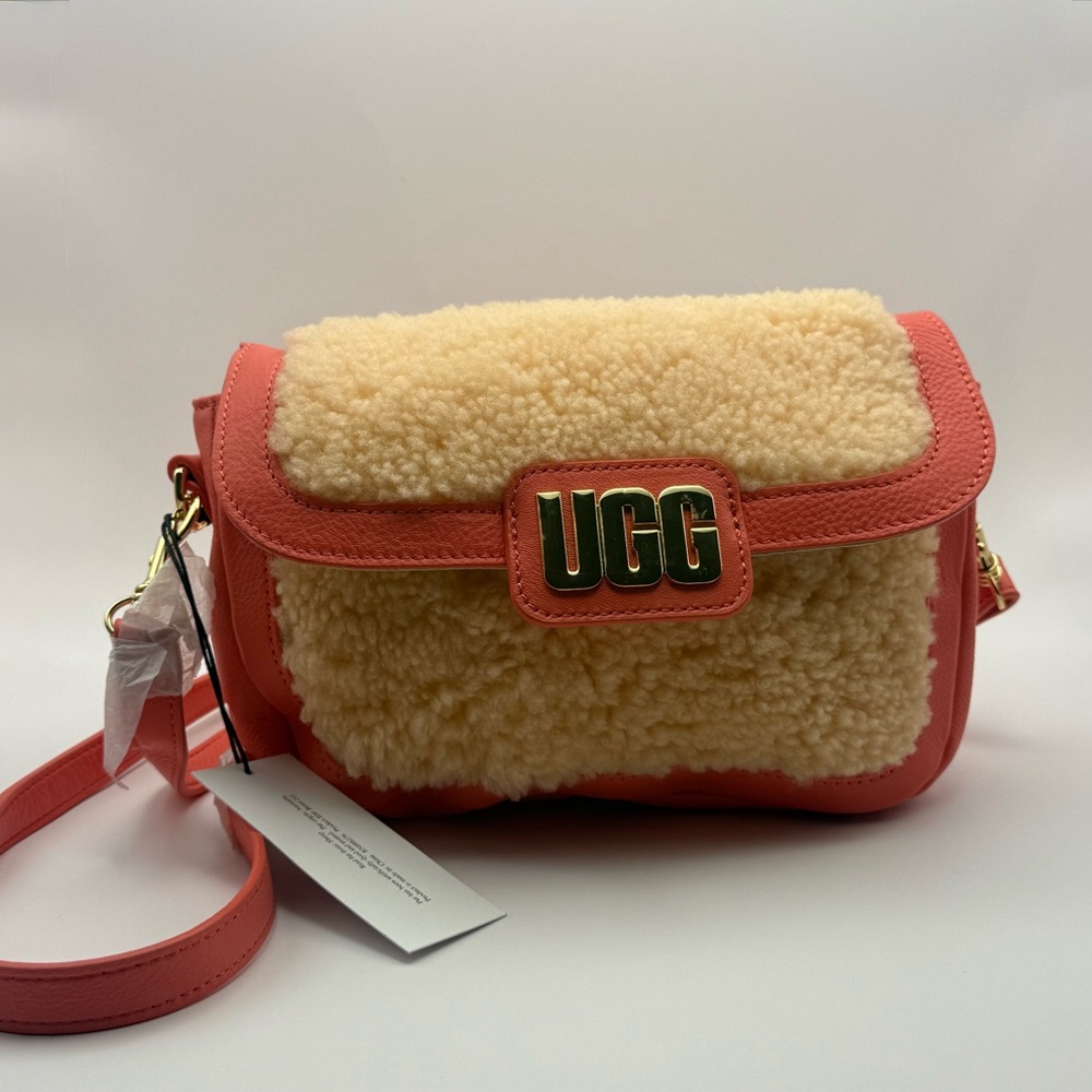 Brand New UGG Shearling Dalton Crossbody Sheepskin Bag – Coral / Cream - Picture 2 of 7